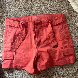 Peachy orange Time and Tru Mid-Rise shorts with removable belt